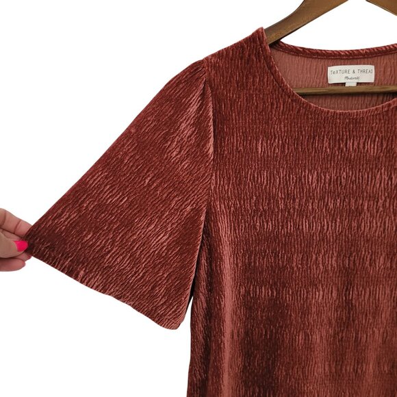 Madewell Texture & Thread Crinkle Velvet Flutter Sleeve Blouse Top XS Burgundy - Picture 3 of 5